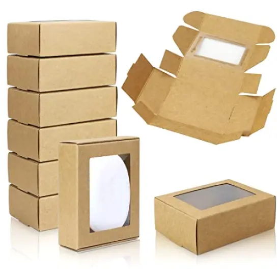 50 Pack Small Rectangle Kraft Paper Boxes with Clear Windows,3.33" x 2.35" x 1.18",Mini Soap Present Treat Gift Box for Bakery Candy,Chocolate Packaging Jewelry Display Wedding Party Favor (Brown) {6}