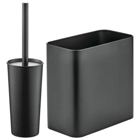 mDesign 2 Piece Plastic Bathroom Set, Bowl Brush and Trash Can {1}