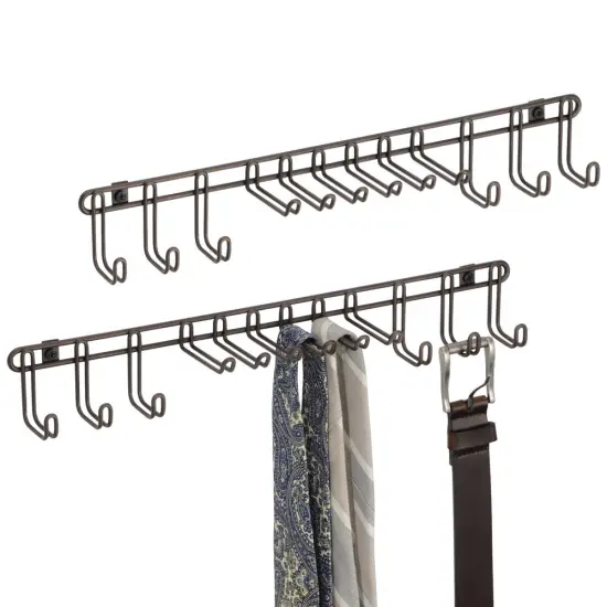 mDesign Metal Wall Mount Storage Rack for Ties, Belts, 12 Hooks, 2 Pack {1}