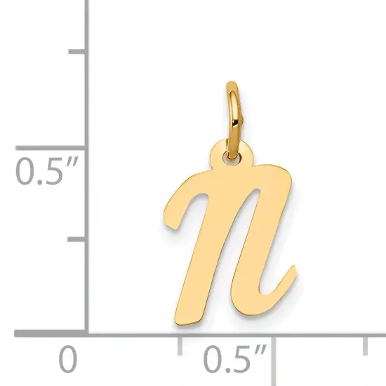 14K Yellow Gold Small Script Initial Letter N Charm Jewerly 17mm x 8mm {2}