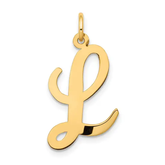 14K Yellow Gold Large Script Initial Letter L Charm Jewerly 22mm x 12mm {1}