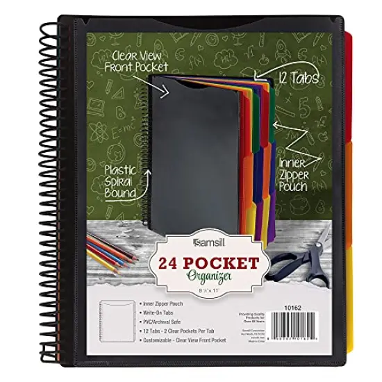 24 Pocket Spiral Project Organizer - Includes 12 Dividers, Customizable Front Cover, Erasable Write-On Tabs in Assorted Colors, and Plastic Folders with Pockets {1}