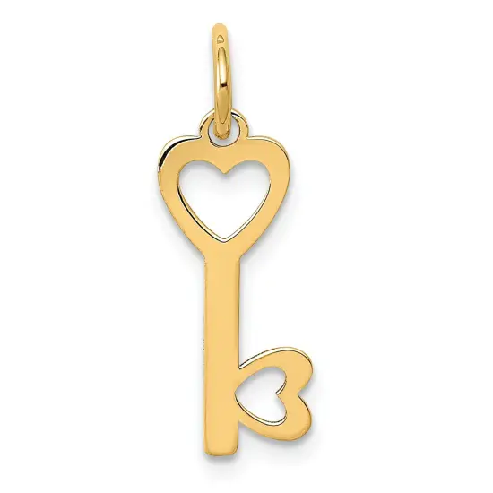 14K Yellow Gold Heart Shaped Key & Lock Charm Jewelry 20mm x 7mm {1}