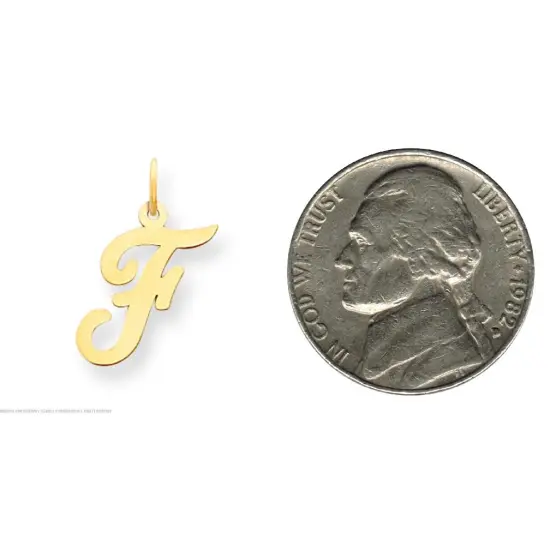 14K Yellow Gold Medium Script Initial Letter F Charm Jewerly 19mm x 10mm {2}