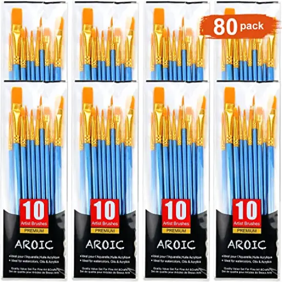 Paint Brush Set Nylon Hair Brushes for Acrylic, Oil, and Watercolor Painting Professional Artist Kits (8 Packs of 80 Pieces) {2}