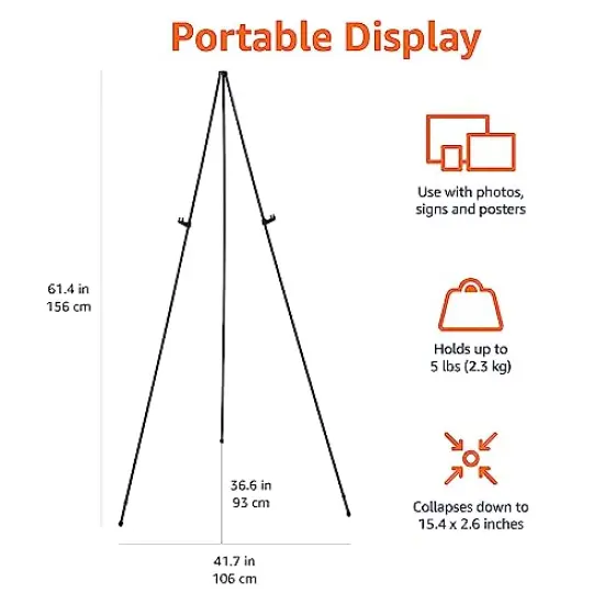 Easel Stand, Instant Floor Poster, Lightweight, Collapsible and Portable with Tripod Base, Black Steel(supports 5 pounds) {5}