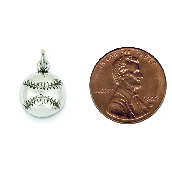 14K White Gold Baseball Charm Sports Pendant Jewelry 20mm x 11mm {2}