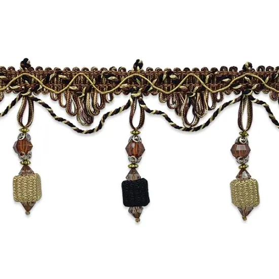 Ruth Cube Bead Fringe Trim Chocolate Multi {1}