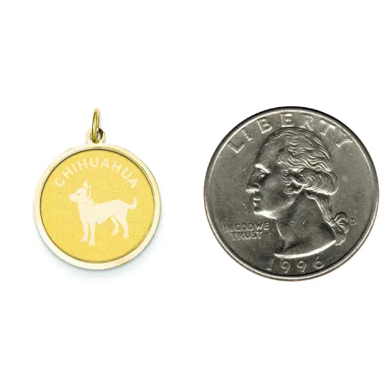 14K Yellow Gold Chihuahua Disc Charm Pendant Jewelry 26mm x 20mm {2}