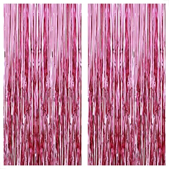 ExtraLarge Pink Backdrop 6.4x8 Feet, Pack of 2 - Pink Fringe Backdrop for Pink Party Decorations, Pink Foil Fringe Curtain, Pink Streamers, Pink Birthday Decorations {2}