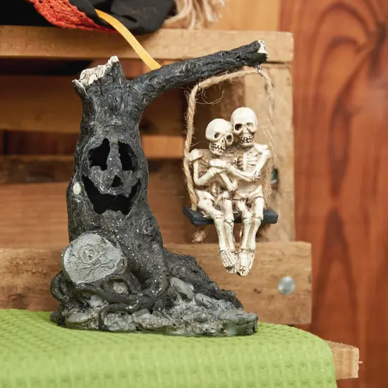 Glowing Eyes Halloween Tree & Skeleton Couple Swing Light-Up Led Figurine {2}