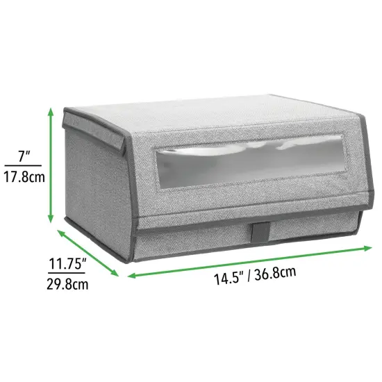 mDesign Fabric Shoe Storage Box, Clear Window, Hinged Lid - Gray {3}