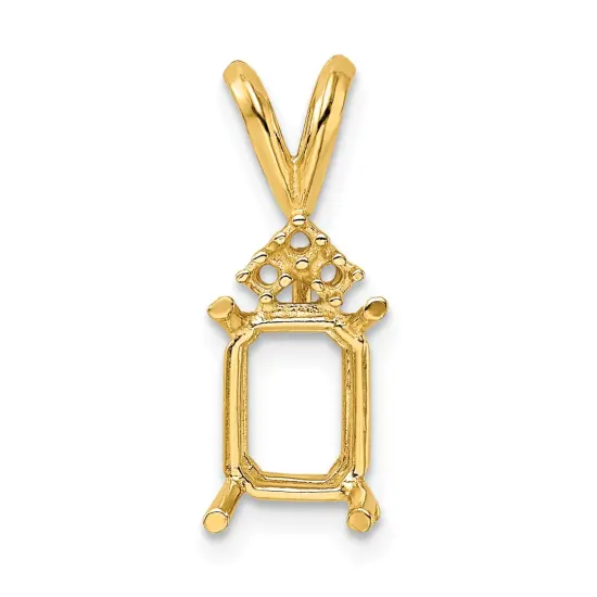 14K Gold 4 Prong 8x6mm Emerald Cut Pendant Setting {2}