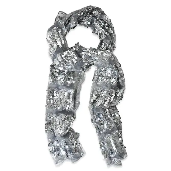 Elegant Vintage Style Sequined Shawl for Evening Elegance 72" x 23" Silver Multi {1}