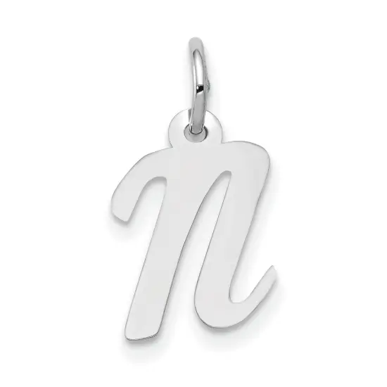 14K White Gold Small Script Initial Letter N Charm Jewerly 17mm x 8mm {1}