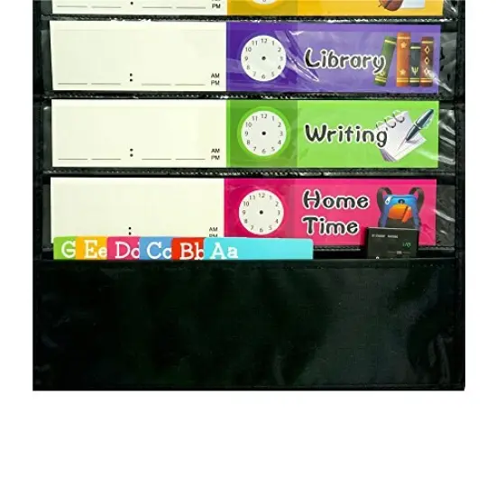 Daily Schedule Pocket Chart， Black Class Schedule with 26 Cards, 13+1 Pockets. 13 Colored + 13 Blank Double-Sided Reusable Cards, Easy Over-Door Mountings Included. (13&rdquo; x 36&rdquo;) {4}