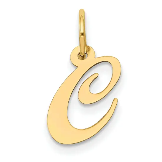 14K Yellow Gold Small Fancy Script Initial C Charm Jewerly 16mm x 13mm {1}
