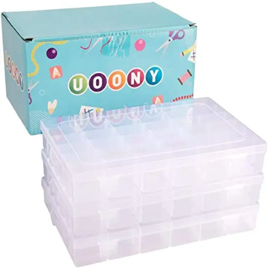 UOONY 3 Pack 36 Grids Plastic Organizer Box Craft Storage with Adjustable Dividers, Bead Organizer Container for Earrings Fishing Tackles Crafts Jewelry Thread with 400pcs Label Stickers {2}