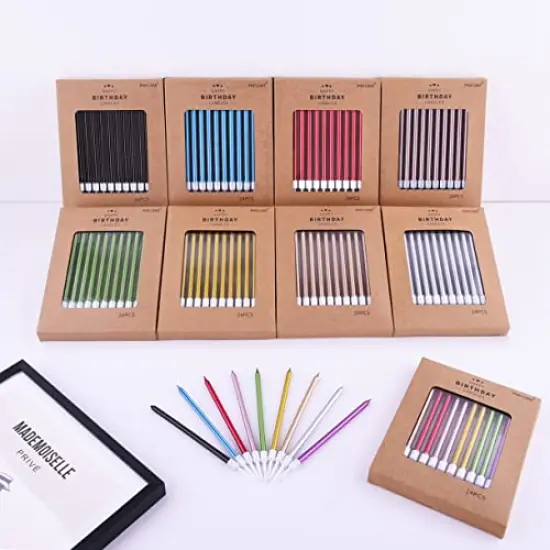 24-Count Gold Long Thin Metallic Birthday Candles, Cake Candles, Birthday Parties, Wedding Decorations, Party Candles, Cake Decorations {3}