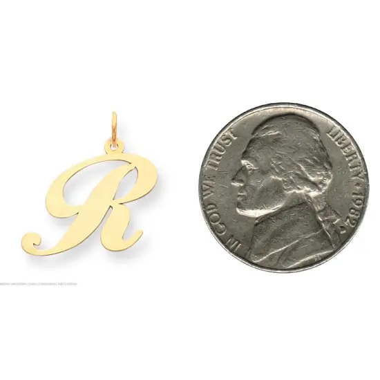 14K Yellow Gold Large Fancy Script Initial R Charm Jewerly 22mm x 17mm {2}