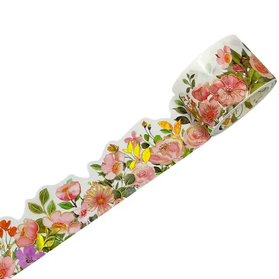 Wrapables Landscape Floral Metallic Gold Foil Washi Tape, 30mm x 3M Blushing Blossoms {1}