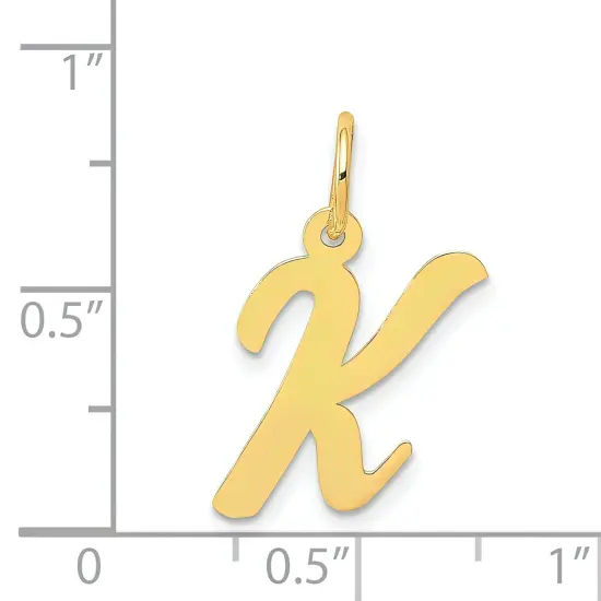 14K Yellow Gold Medium Script Initial Letter K Charm Jewerly 19mm x 10mm {5}
