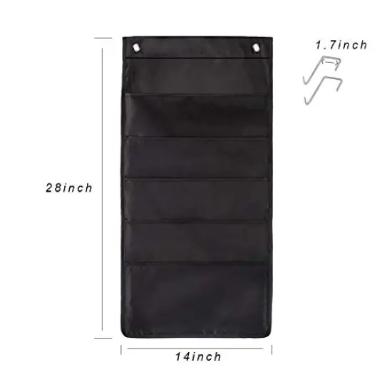 2 Pack -5 Pockets Hanging Wall File Organizer with 4 Hooks, Hanging Pocket Chart - Hanging Storage Organizer for School, Home or Office Wall Pocket Chart, Black, 2 Pack {6}