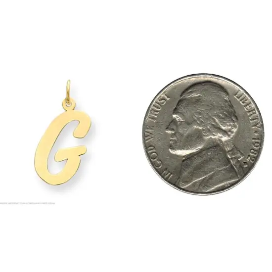 14K Yellow Gold Large Script Initial Letter G Charm Jewerly 22mm x 12mm {2}