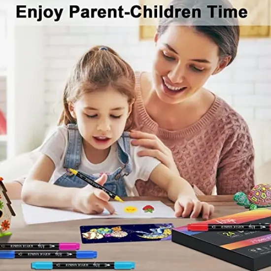 24 Colors Acrylic Paint Pens, Dual Tip Pens With Medium Tip and Brush Tip, Paint Markers for Rock Painting, Ceramic, Wood, Plastic, Calligraphy, Scrapbooking, Brush Lettering, Card Making, DIY Crafts {2}