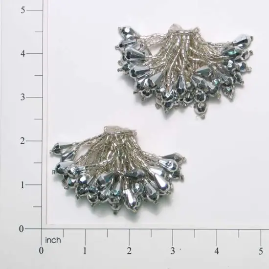 Beaded Pom Sequin Applique/Patch Pack of 2 Silver {1}