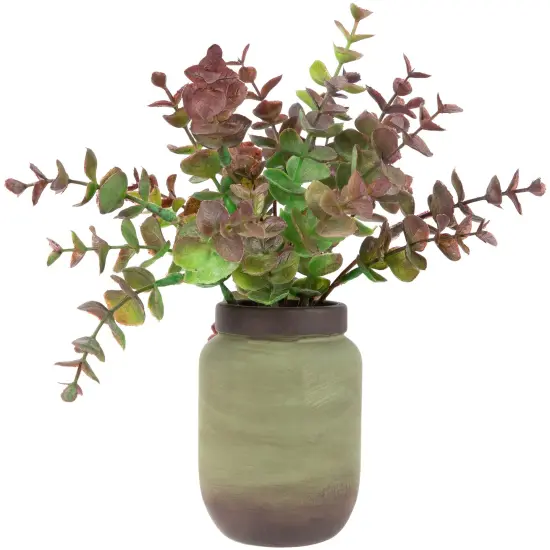Northlight Real Touch&trade; Two-Toned Spring Eucalyptus Leaves Artificial Plant in Ceramic Pot 10" Green {1}