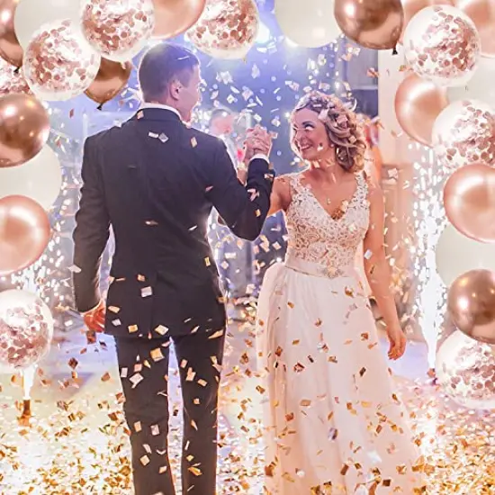 50 Pack Rose Gold Confetti Balloons - Rose Gold and White Balloons, Rose Gold Metallic Balloons for Birthday, Wedding, Engagement, Bachelor, and Bridal Shower Party Decorations {2}