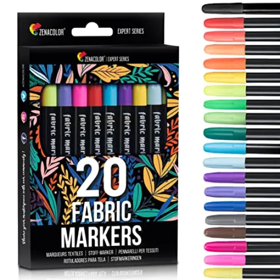 20 Fabric Markers Set - Non-Toxic, Indelible, and Permanent with Fine Point Tip for Textile Painting {2}