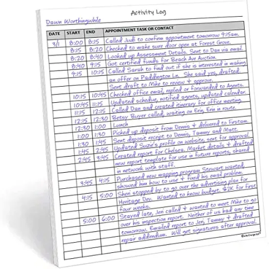 Activity Log Notepad, 50 Page Planner Pad to List a Task, Action or Contact. A Versatile Work Tool to Track Time & Organize Office Productivity. 8.5 X 11, A4 Sheets. {1}