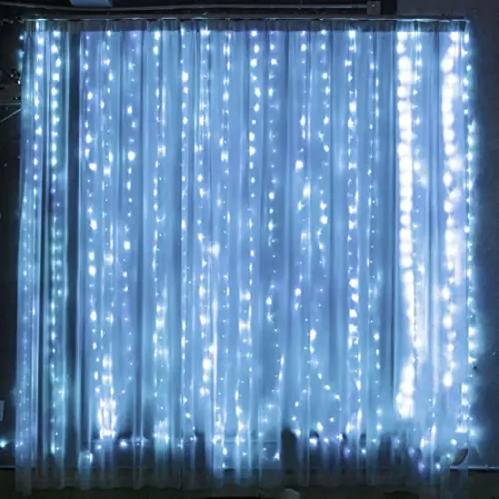 Curtain String Lights - 300 LED, 9.8ft x 9.8ft, 8 Lighting Modes, USB Powered, Waterproof Fairy Lights for Christmas, Parties, Weddings, and Indoor/Outdoor Wall Decorations (White) {3}