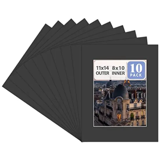 Pack of 10 ,11x14 Black Picture Mat Set with White Core Bevel Cut for 8x10 Photo {1}