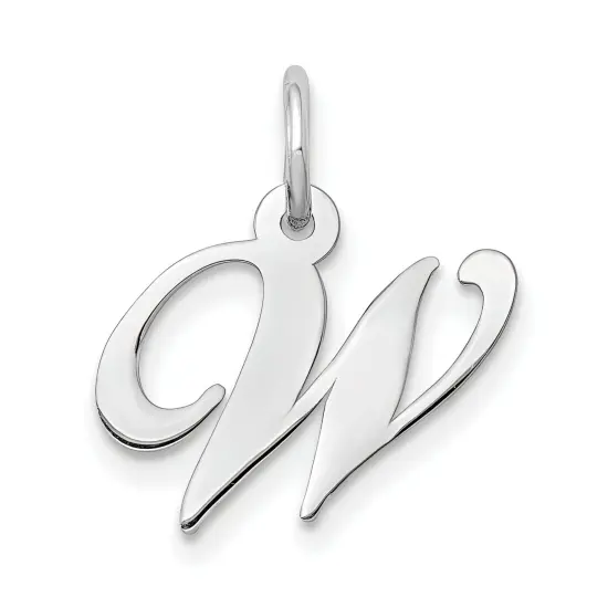 14K White Gold Small Fancy Script Initial W Charm Jewerly 16mm x 13mm {1}
