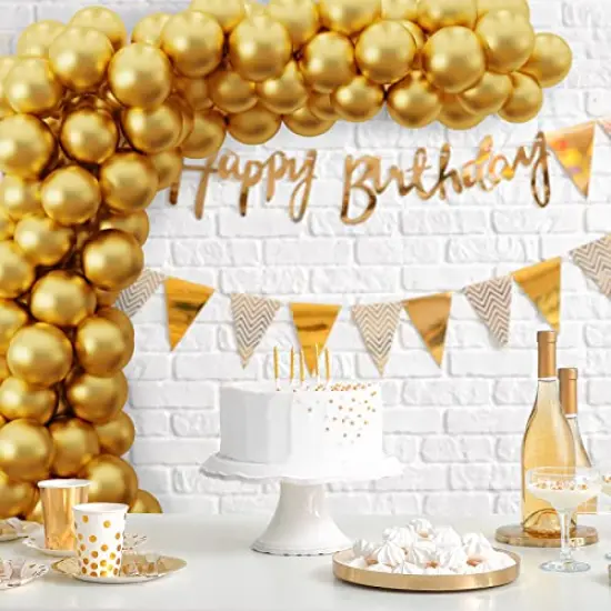 Gold Balloons, 120pcs 5 Inch Chrome Metallic Latex Gold Balloon for Party Supplies Birthday Anniversary Festival Baby Shower Wedding Engagement Decoration {1}