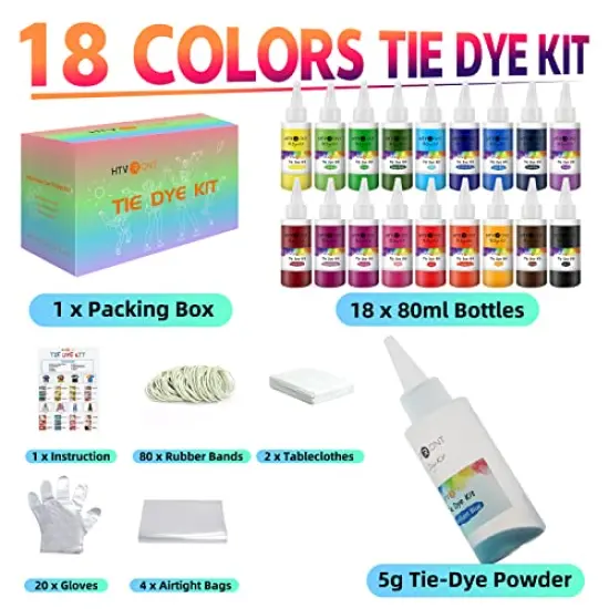Tie Dye Kit for Kids and Adults - 18 Colors 80ML Pre-Filled Bottles Permanent Non-Toxic Tye Dye Kits for Clothing T-Shirt Fabric Textile Craft Party Handmade Project(Just Add Water) {1}