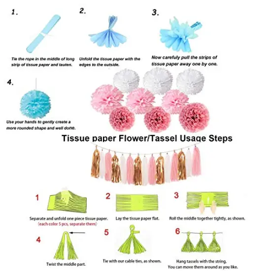 Rose Gold and Pink Birthday Party Decorations Set, Glittery Happy Birthday Banner, Tissue Paper Pom Poms, Circle Dots Garland, and Tassel Garland for Party Decor {3}