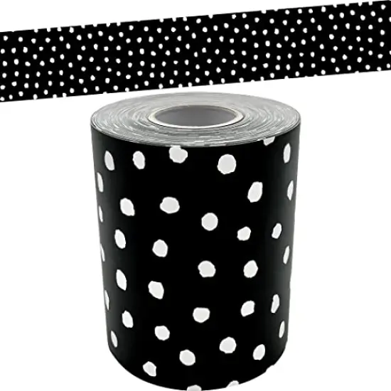White Painted Dots on Black Straight Rolled Border Trim (TCR8911) {1}