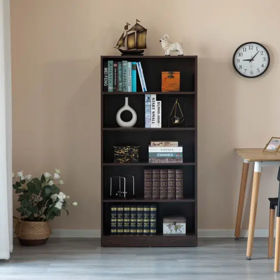Freestanding Classic Wooden Display Bookshelf, Floor Standing Bookcase, with 5 Open Display Shelves Brown {1}