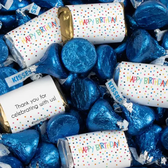Birthday Candy Party Favors Hershey's Miniatures and Kisses - Colorful Dots Silver {2}