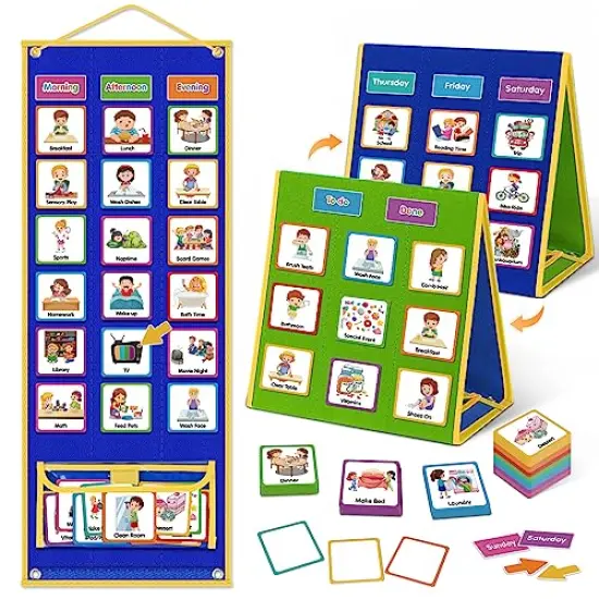 Large Visual Schedule for Kids Chore and Reward Chart Bedtime Routine Board for Toddlers Double-Sided with 109 Cards for Home School Planner and Autism Learning Materials {2}