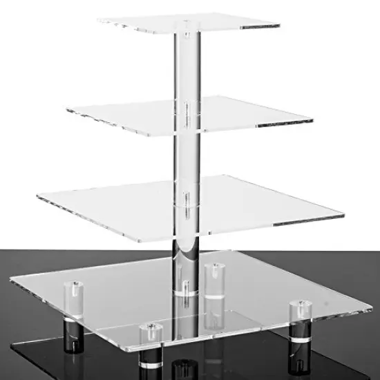 Large 4 Tier Square Acrylic Cupcake Tower Stand for Dessert, Pastry, Serving Platter-Candy Bar Party Décor and Supply(with Rod Feet) (4SF-V2) {6}