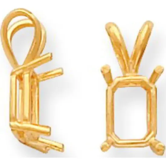 14K Gold 4 Prong Emerald Cut Pendant Setting 9mm {1}