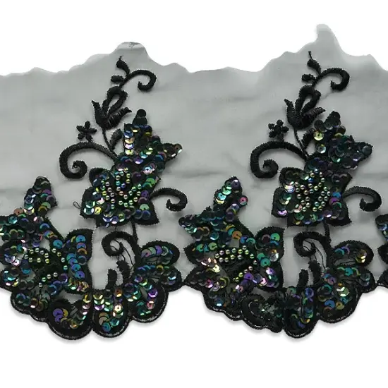 Vintage Flowers On Vine Lace Trim - Black Iris {1}