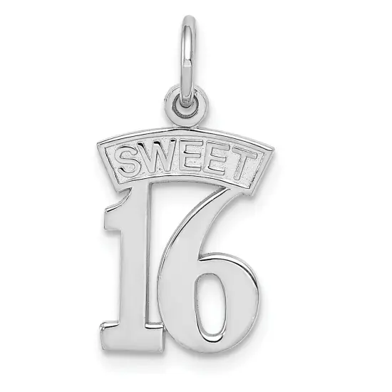14K White Gold Sweet 16 Charm Birthday Jewelry Pendant! 20mm x 11mm {1}