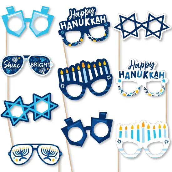 Big Dot of Happiness Hanukkah Menorah Glasses - Paper Card Stock Chanukah Holiday Party Photo Booth Props Kit - 10 Count {1}