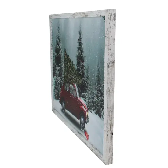 Northlight LED Lighted Vintage VW Car Framed Christmas Canvas Wall Art - 15" x 19" Green {3}